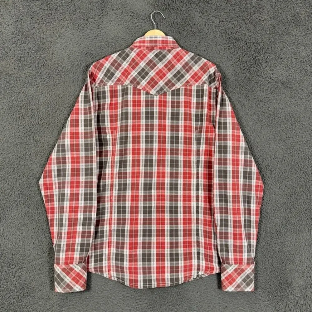 True Religion Shirt Mens 2XL XXL Red Plaid Slim Fit Western Pearl Snap Button Up